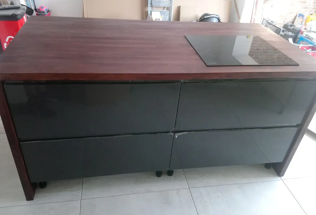 Completed kitchen island with convection hob