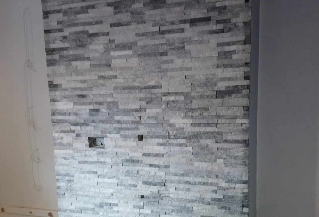 Completed tiled feature wall
