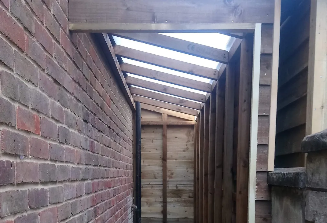Inside a new lean to with roof