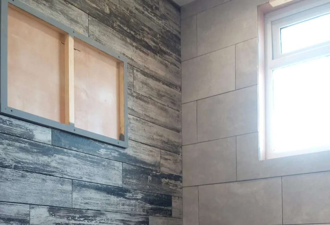 Newly tiled bathroom wall