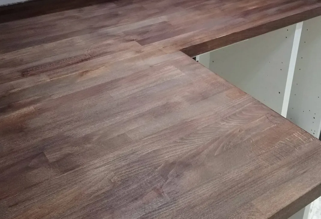 Stunning new wood stained kitchen work surface