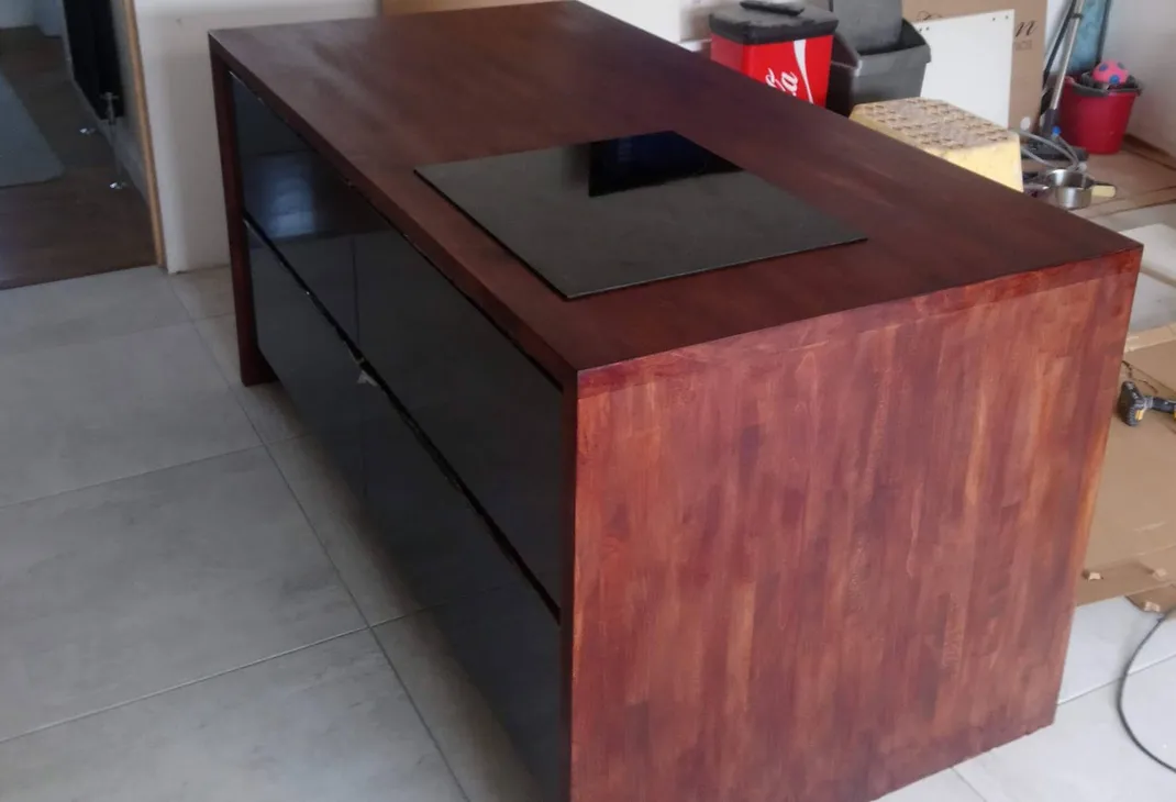 Stunning wood finish kitchen island