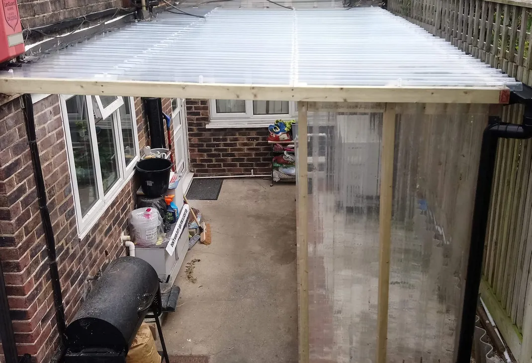 Top view of completed lean to roof